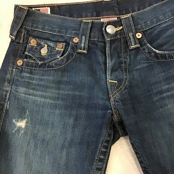 True Religion 24 (0) Riley Women’s Denim Bermuda Jeans Shorts Cutoffs Low Rise - Picture 4 of 10